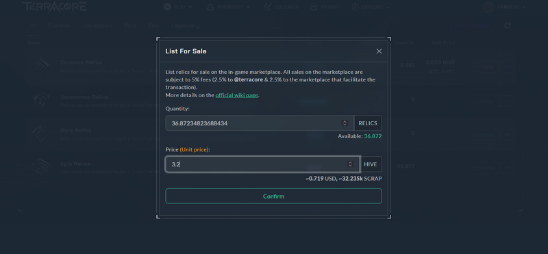 Terracore baisse de prix sur les relics