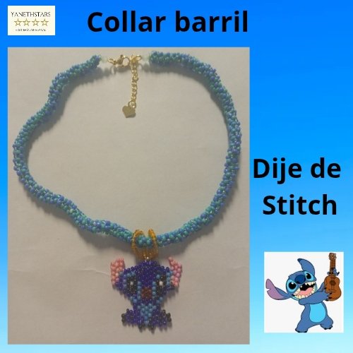[ESP/ENG ] LINDO COLLAR EN FORMA DE BARRIL CON  DIJE DE STITCH. CUTE BARREL NECKLACE WITH STITCH CHARM.