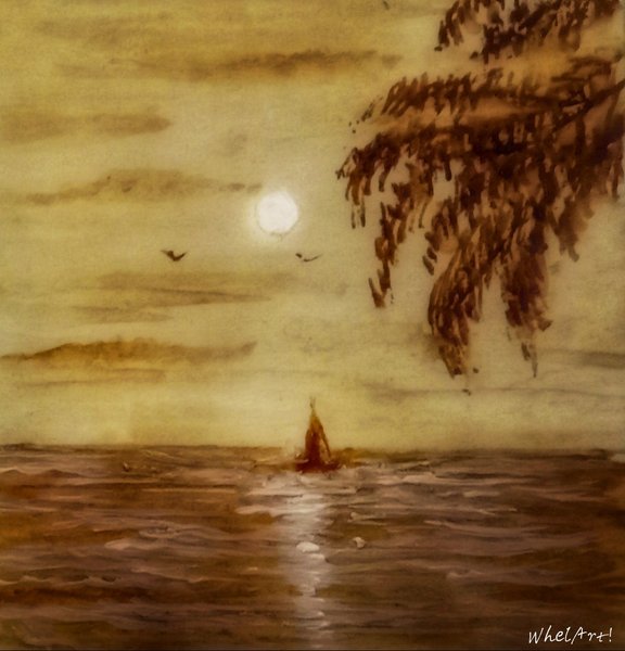 Art Journal: "Golden Hour at Sea" | Coffee Painting ☕🖌️