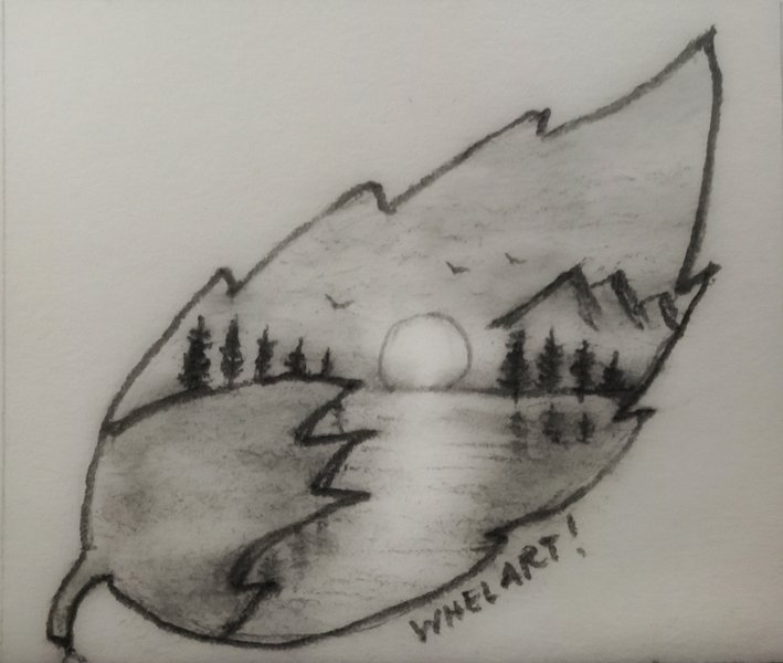 Art Journal: A Leaf's Landscape Sketch Drawing