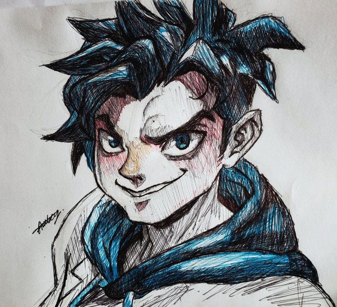 Ink drawing of the Male version of Ocean Healer (Holozing Fanart)