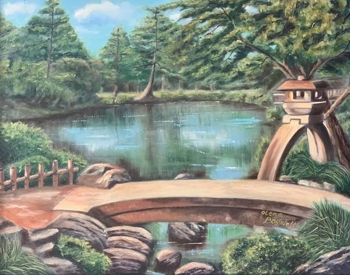 Kenroku-en Japanese garden.  Oil on canvas