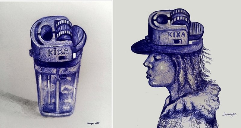 My pen sketch of a lighter and a lighter cap.
