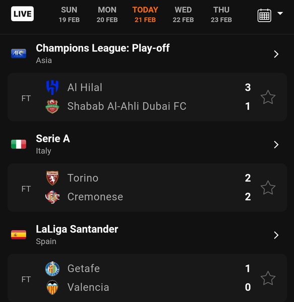 Soccer schedule Today on Livescore