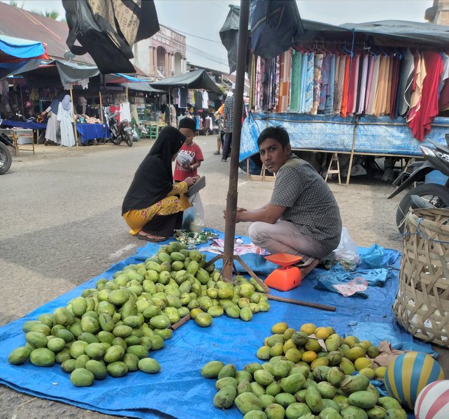 Selling mangoes at the market