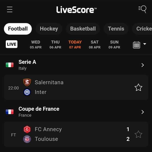 Soccer schedule Today on Livescore