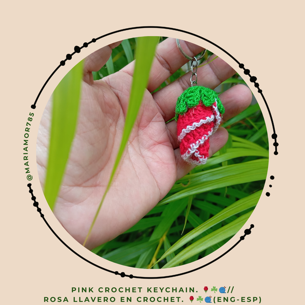 Pink crochet keychain. 🌹☘️🧶// Rosa llavero en crochet. 🌹☘️🧶(ENG-ESP)