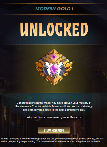 back to Splinterlands, rewards for Gold 1