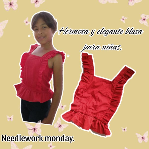 Elegante blusa roja con volado para las chicas/Elegant red ruffled blouse for girls.[Esp/Ing]