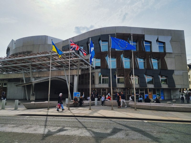 EU flag at the Scottish Parliament in Edinburgh although UK is not an EU member state any more.