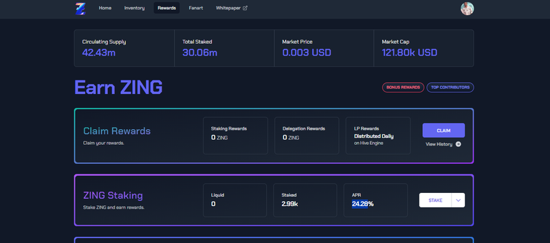 I staked 2994.762 Zing token to earn 24.28% APR