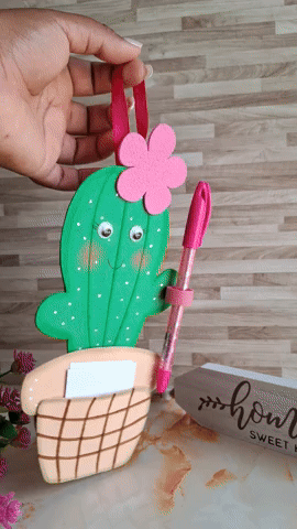 Tutorial: porta notas colgante con temática de Cactus. 🌵/ Tutorial: Cactus-themed hanging memo holder.