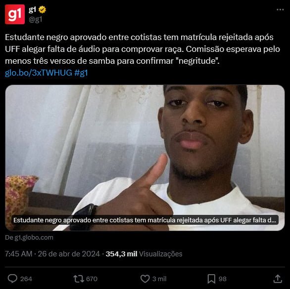 Tribunais Raciais aumentando as exigências para confirmação de negritude?