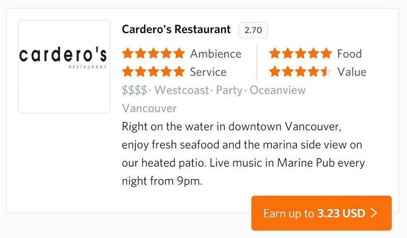 Requesting photos and quick reviews of dishes at Cardero's Restaurant (Vancouver, BC)