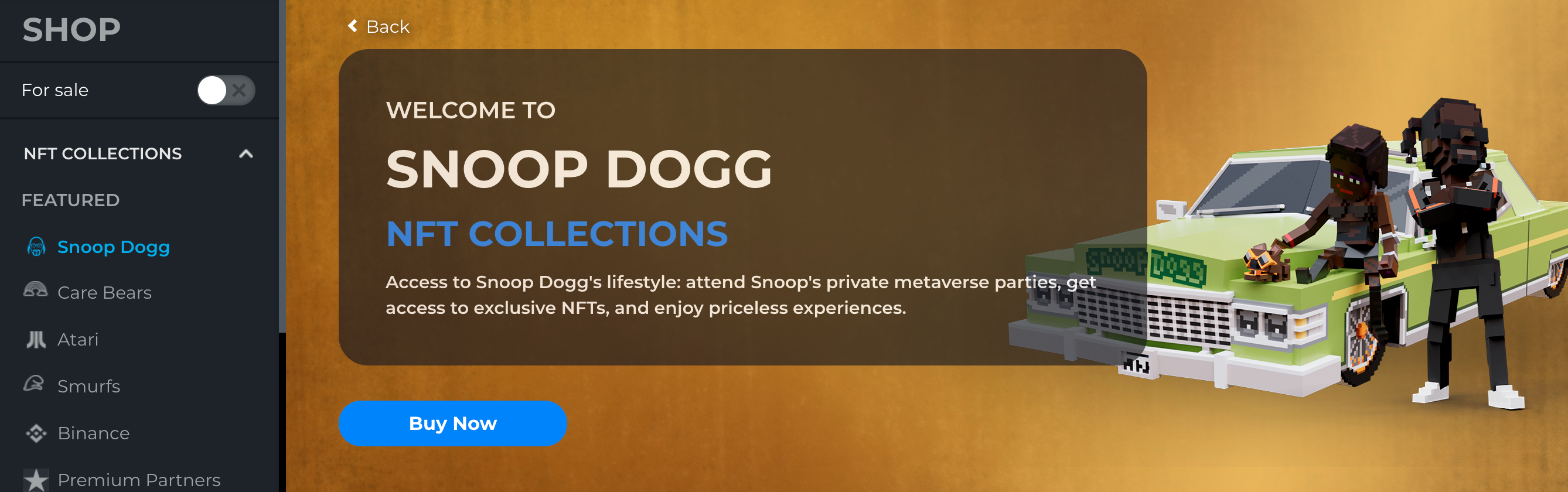 The Snoop Dog collection on The Sandbox Markeplace.