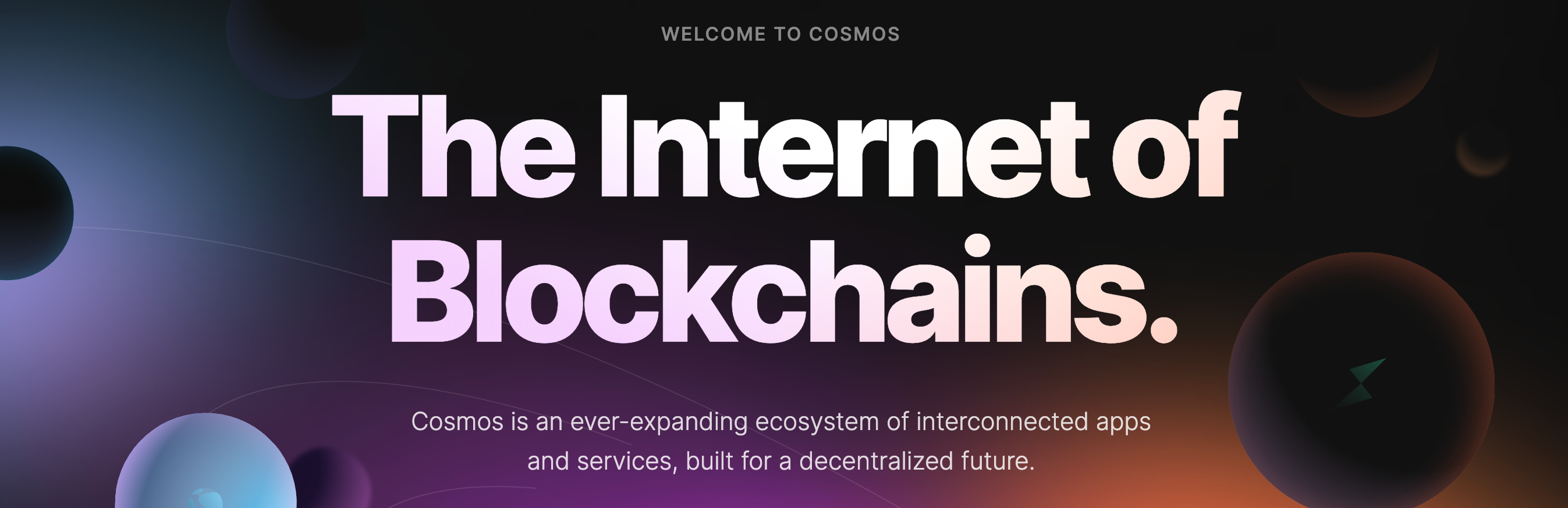 A banner for the pros and cons of Cosmos (ATOM) that features its nickname, the internet of blockchains.