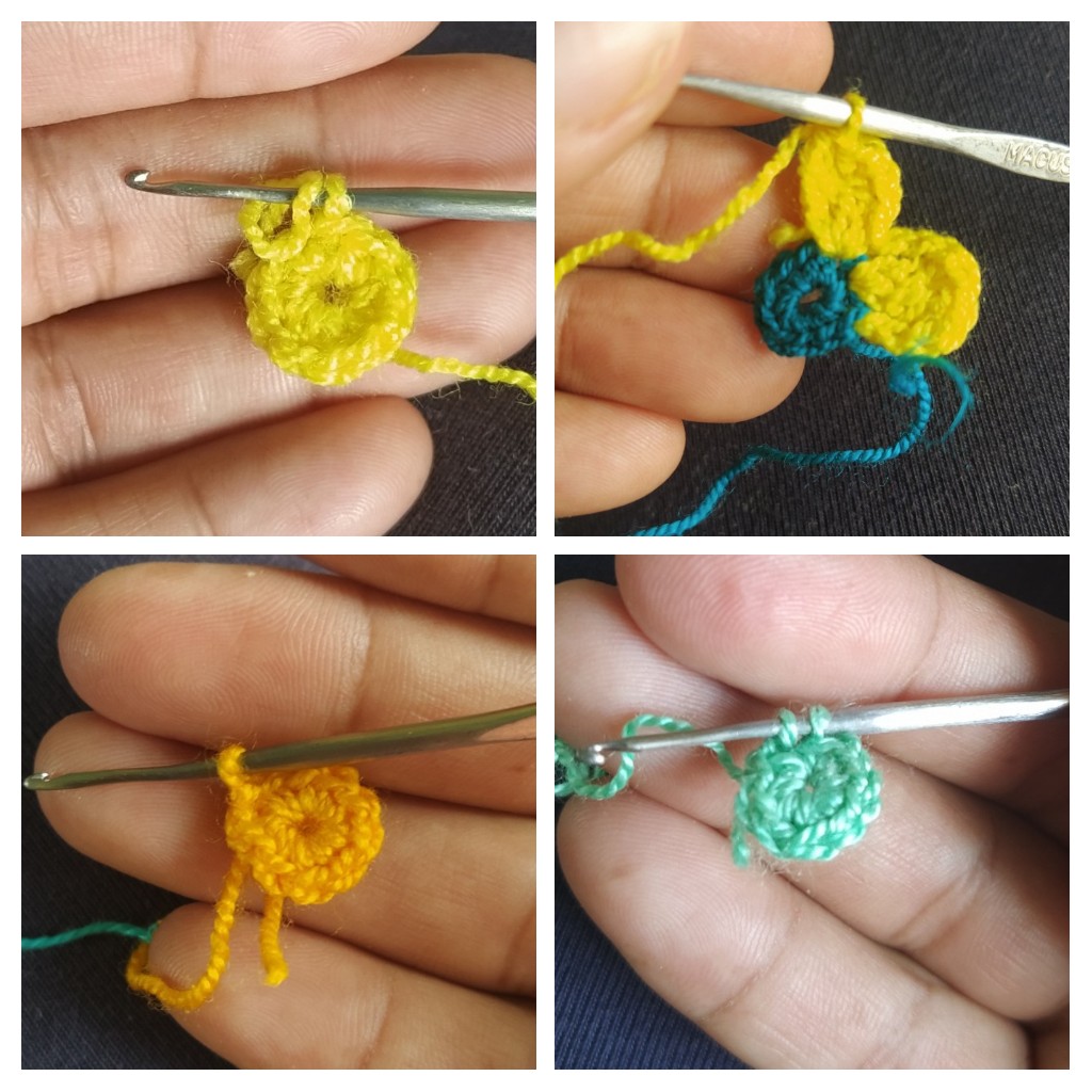 Pequeñas flores tejidas con hilos de retazos / Small flowers woven with patchwork threads — Hive Pequeñas flores tejidas con hilos de retazos / Small flowers woven with patchwork threads — Hive
