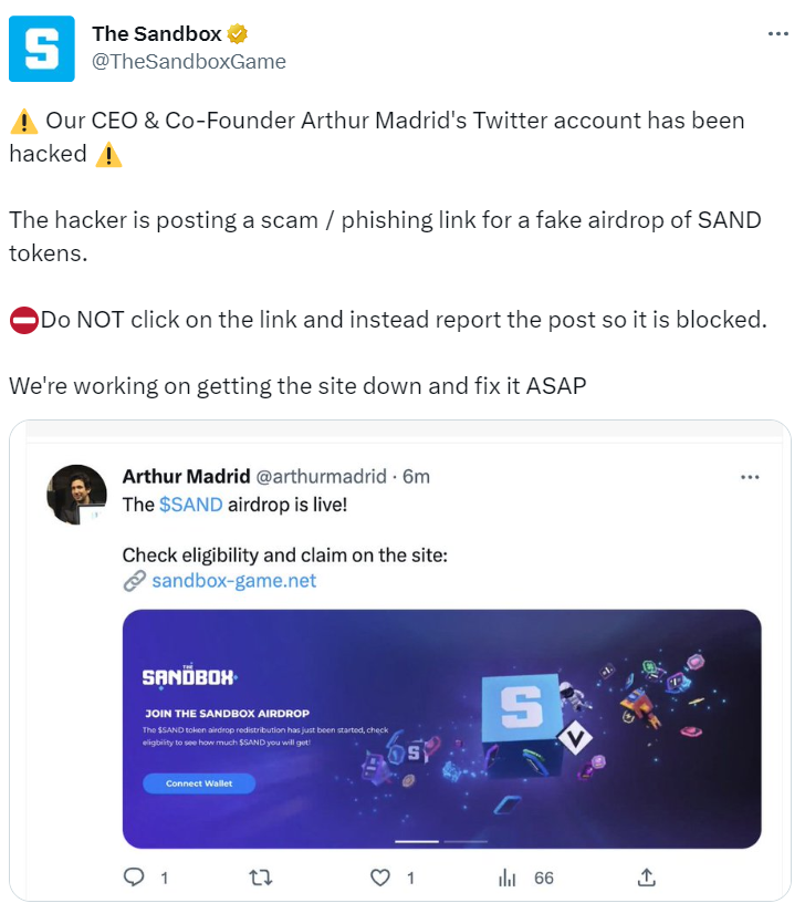 The Sandbox CEO’s Twitter Account Was Hacked To Promote Fake Airdrop.png
