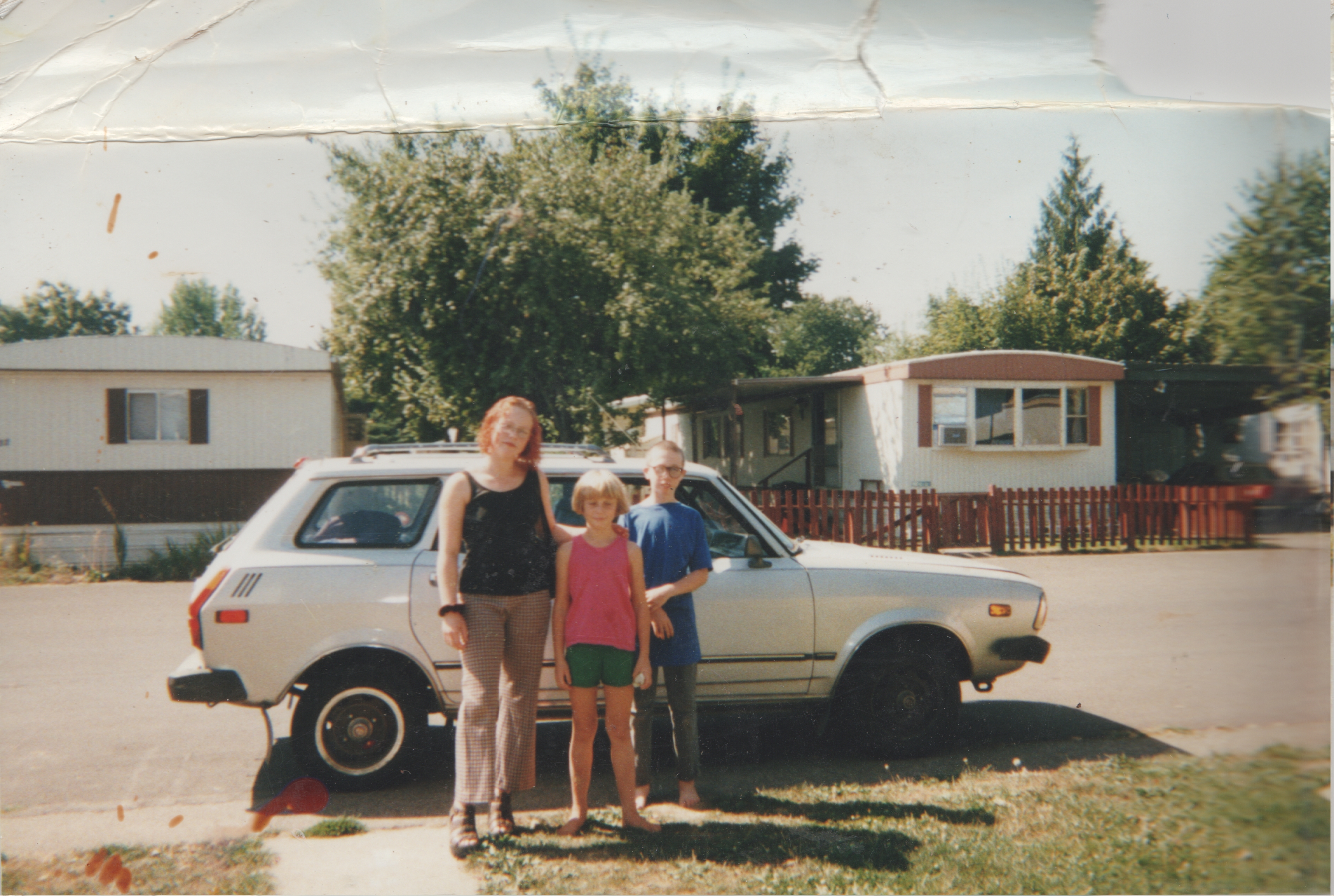 1990's - maybe 1997 or before 2000 - Katie, Crystal, Joey, Katie's car, in front of 163.jpg