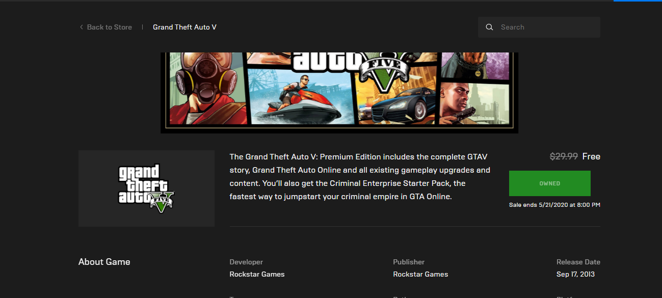 Grand Theft Auto V - GTAV grátis na Epic Games Store