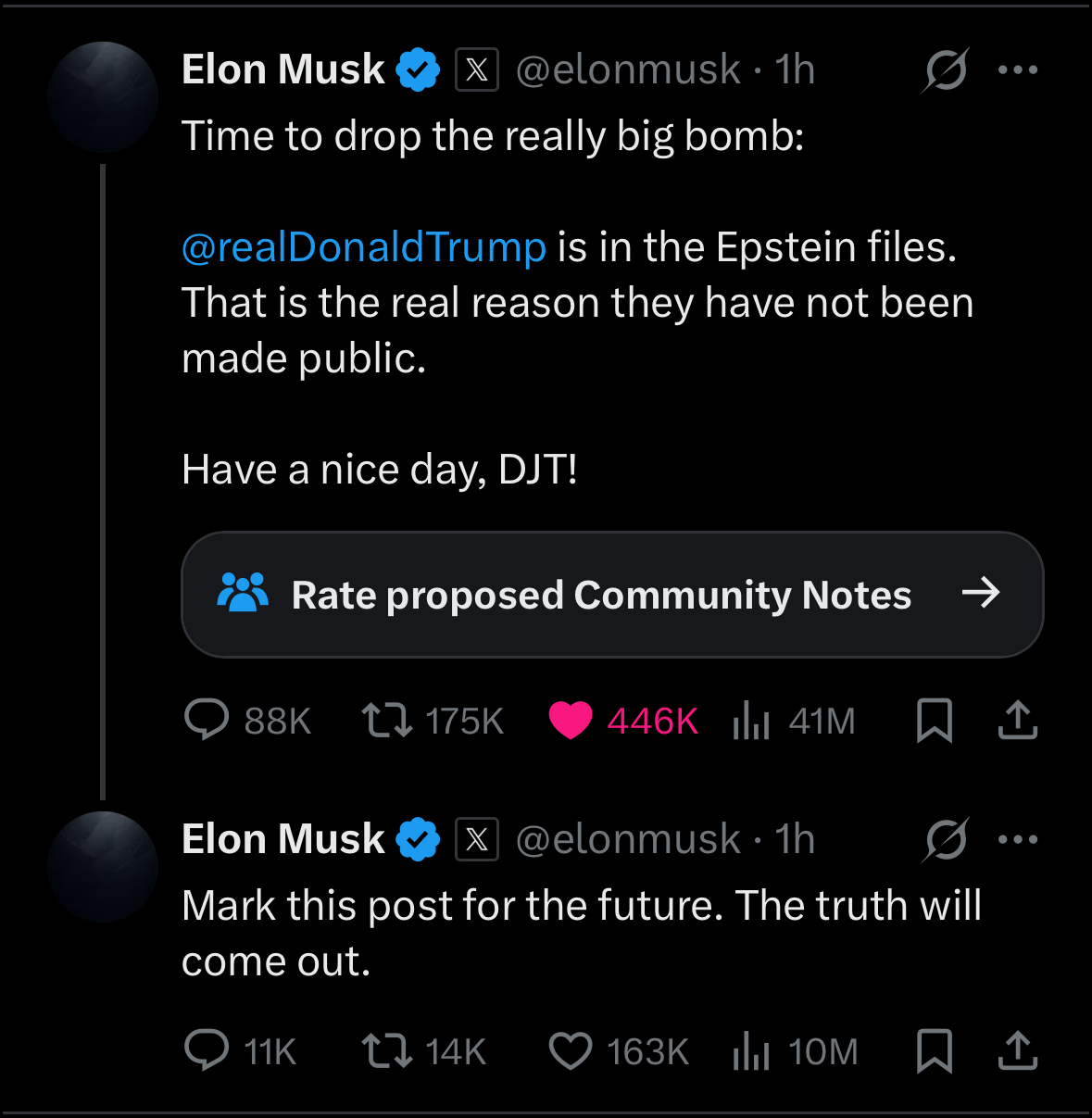 Elon Musk reveals that Trump is in the Epstein Files