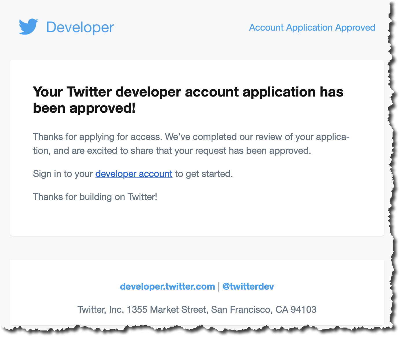 Developer account granted