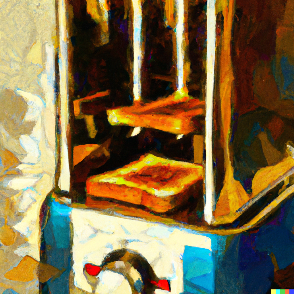 DALL·E 2022-07-29 21.43.08 - Oil painting of an old fashioned automatic toasting machine making toast .png