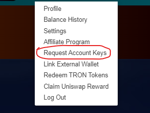 Requesting your account keys from the Splinterlands menu.