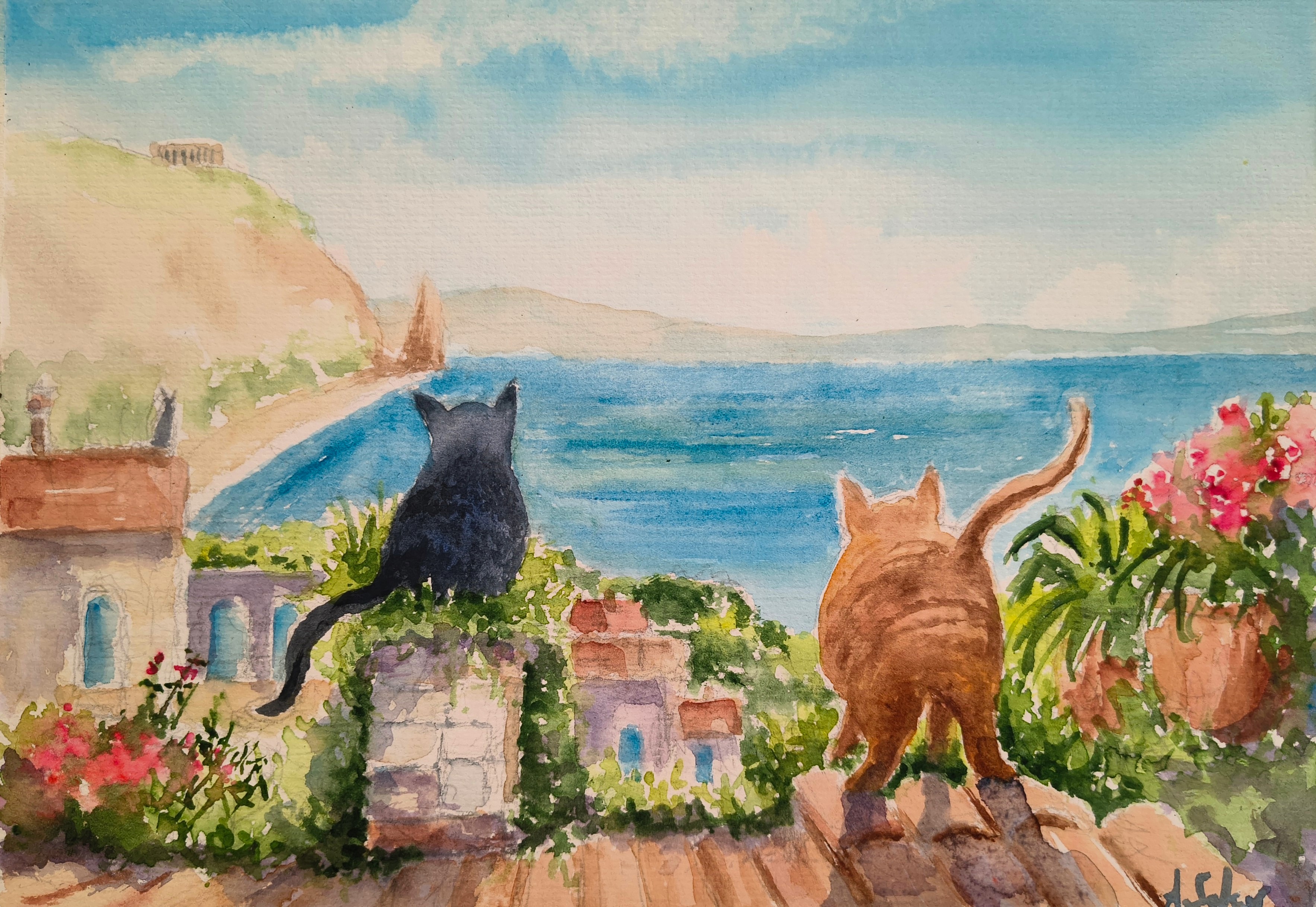 Lords of the Rooftops - watercolors on paper