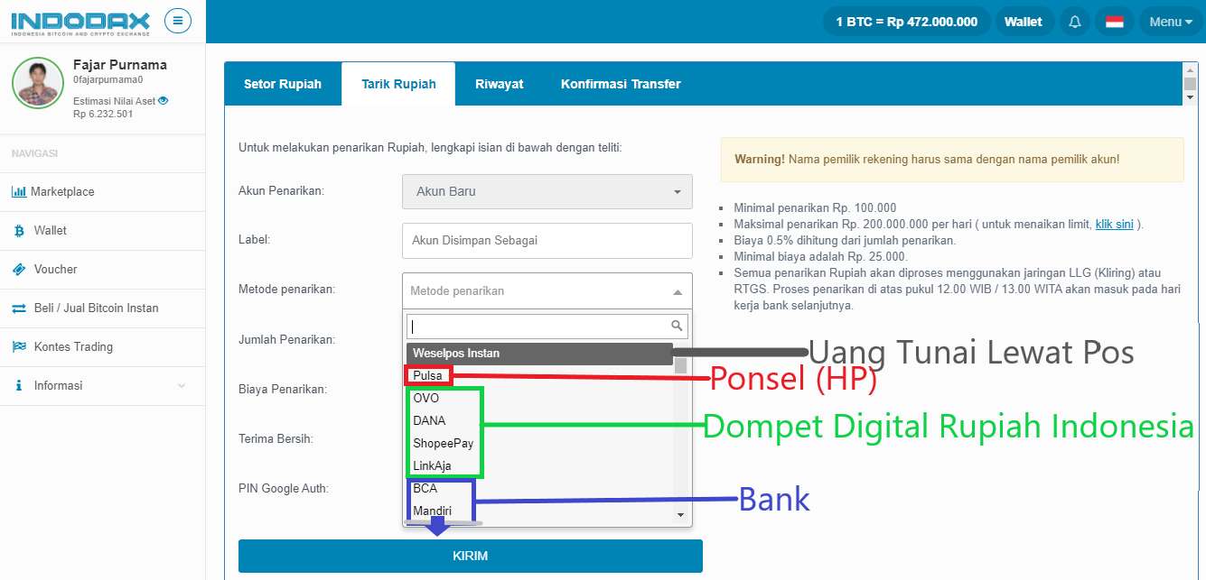 Indodax Withdrawal