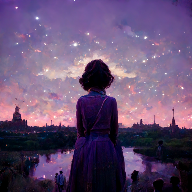Sanjam_Kapoor_a_starry_purple_sky_with_a_girl_behind_3ce73cf6-9c74-4210-a8a4-cb0f510cde79.png
