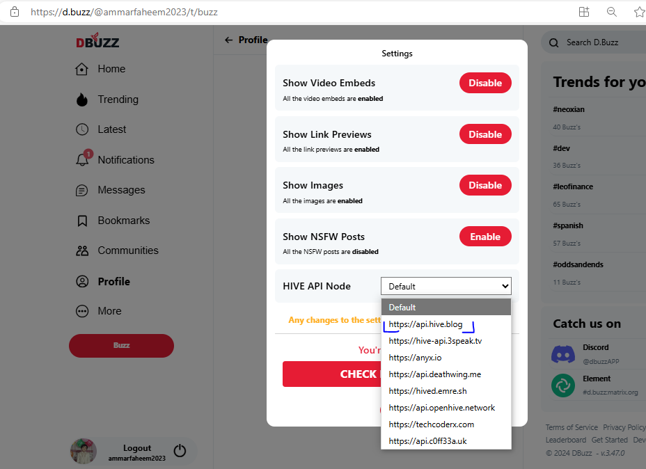 Hive API Node Default