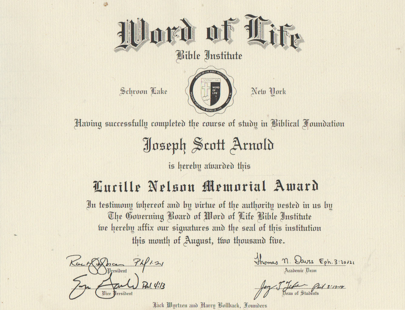 2005-08 - Joey Arnold, Lucille Nelson Memorial Award, NY WOLBI ok.png