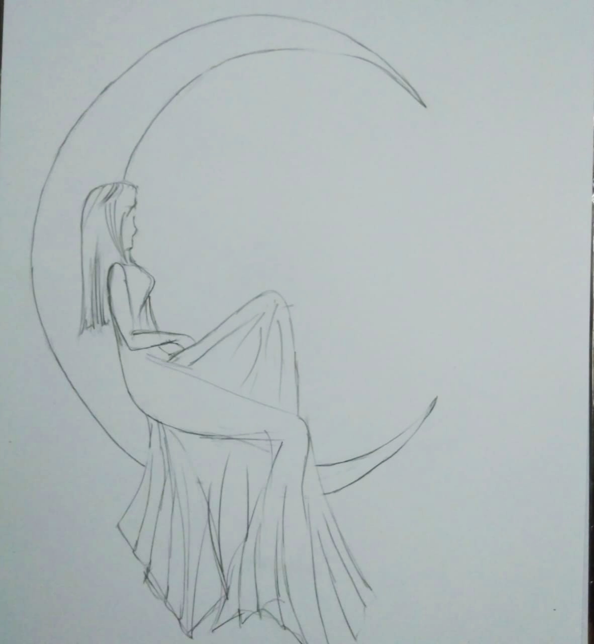 How to draw a Sad girl sitting with moon | Drawing tutorial for beginner |  Pencil easy sketch | How to draw a Sad girl sitting with moon | Drawing  tutorial for