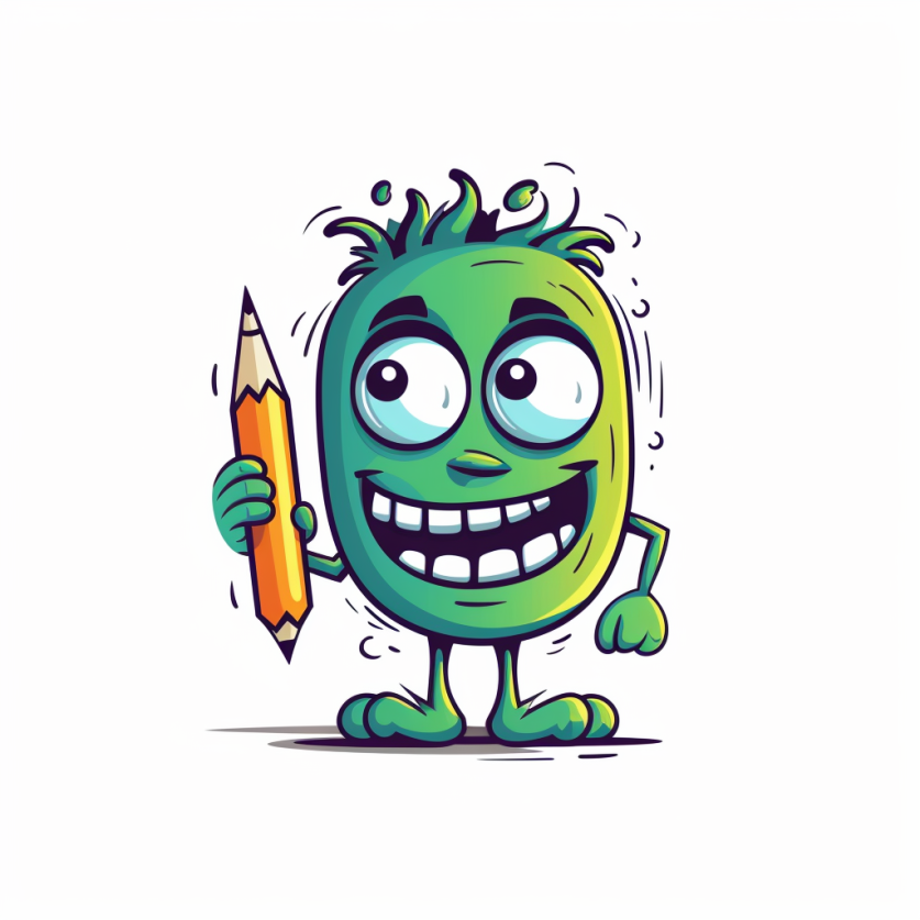 kosmos_90_2d_smiling_monster_with_pen_in_hand_simple_logo_ec17ce90-4399-4537-b9a0-9c4ee5eafd81.png