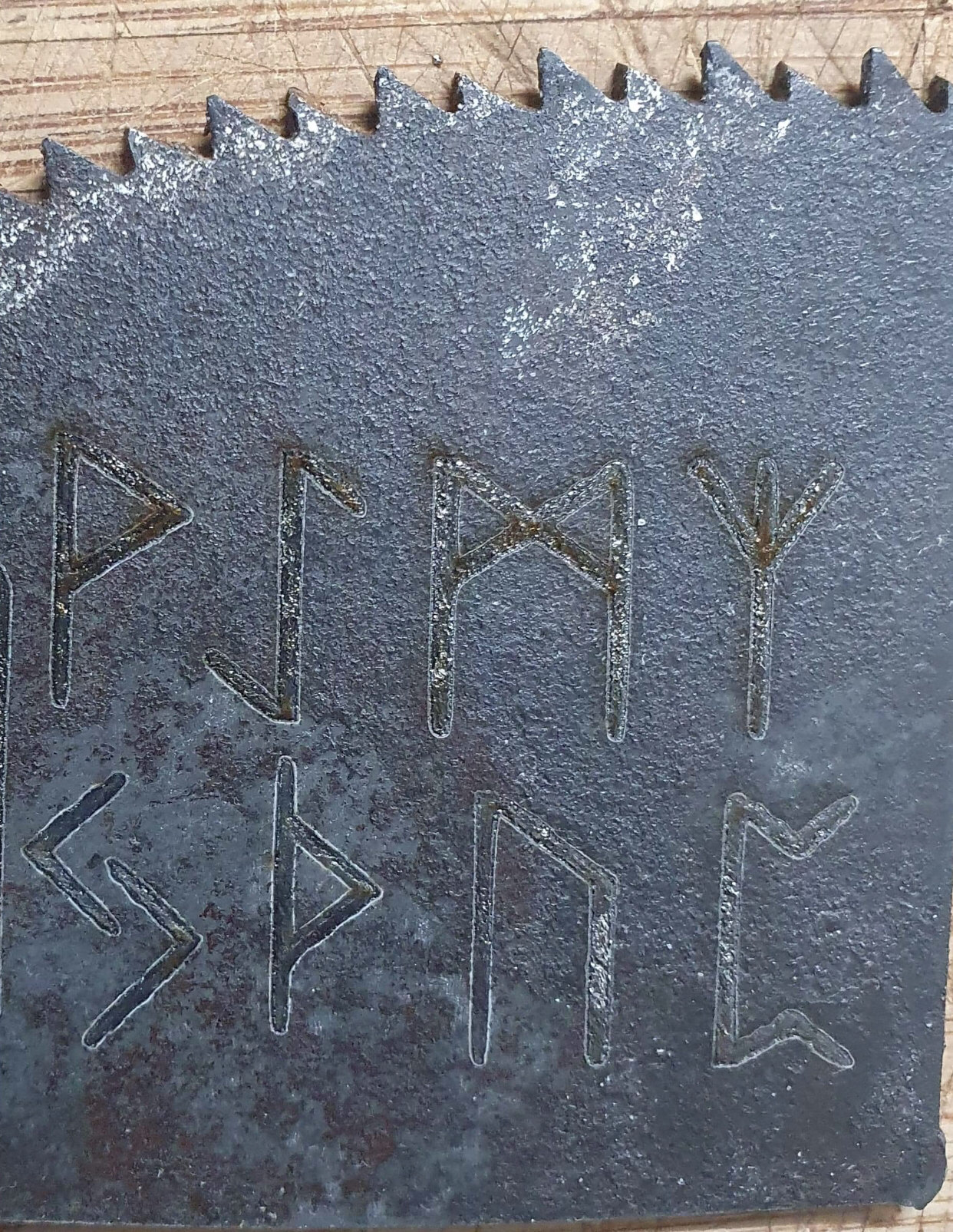 Laser engraving runes on steel