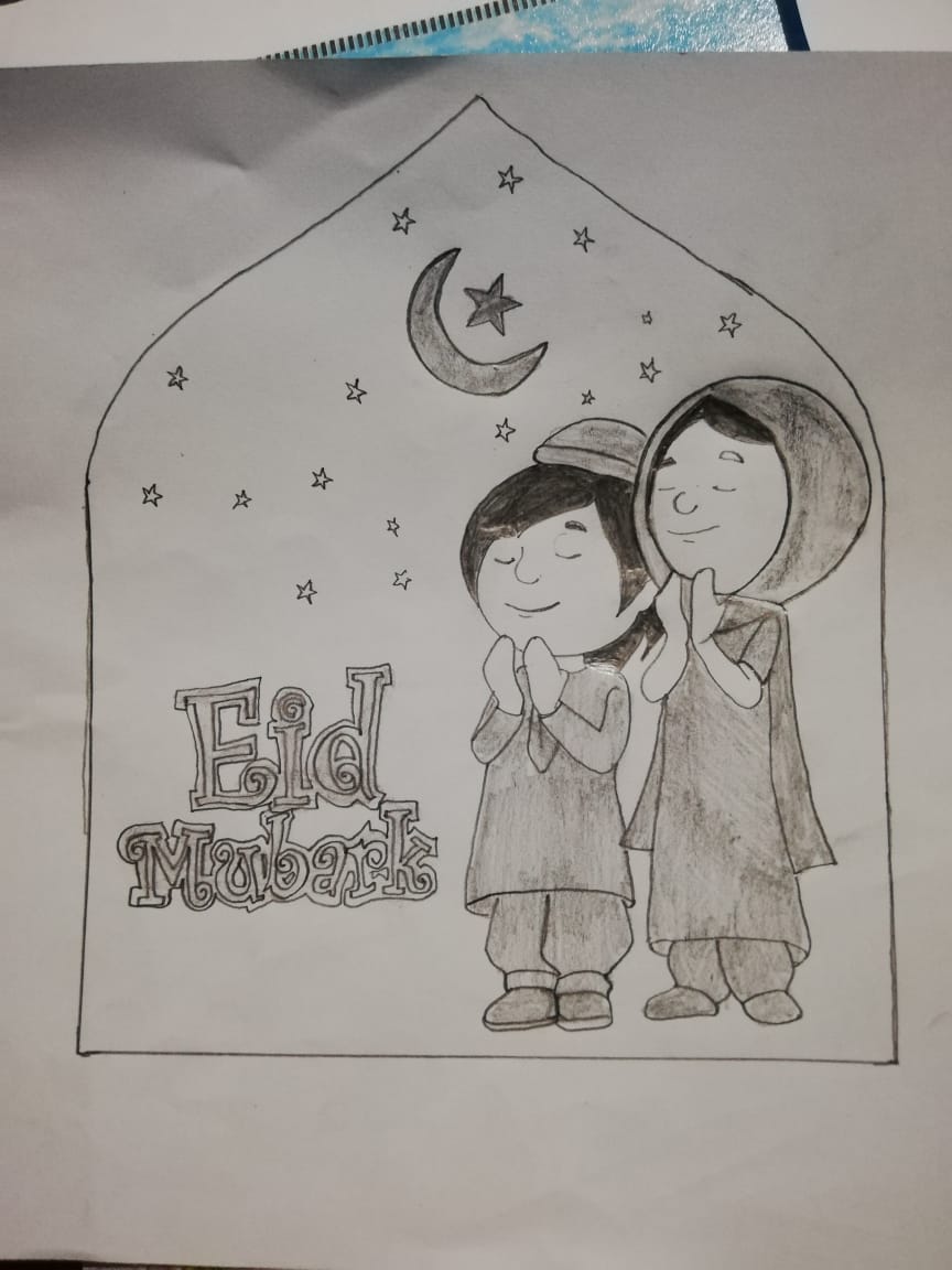 Eid Drawing Easy Technique to draw step by step tutorial | Eid Mubarak  poster drawing | Eid ul fitr - YouTube