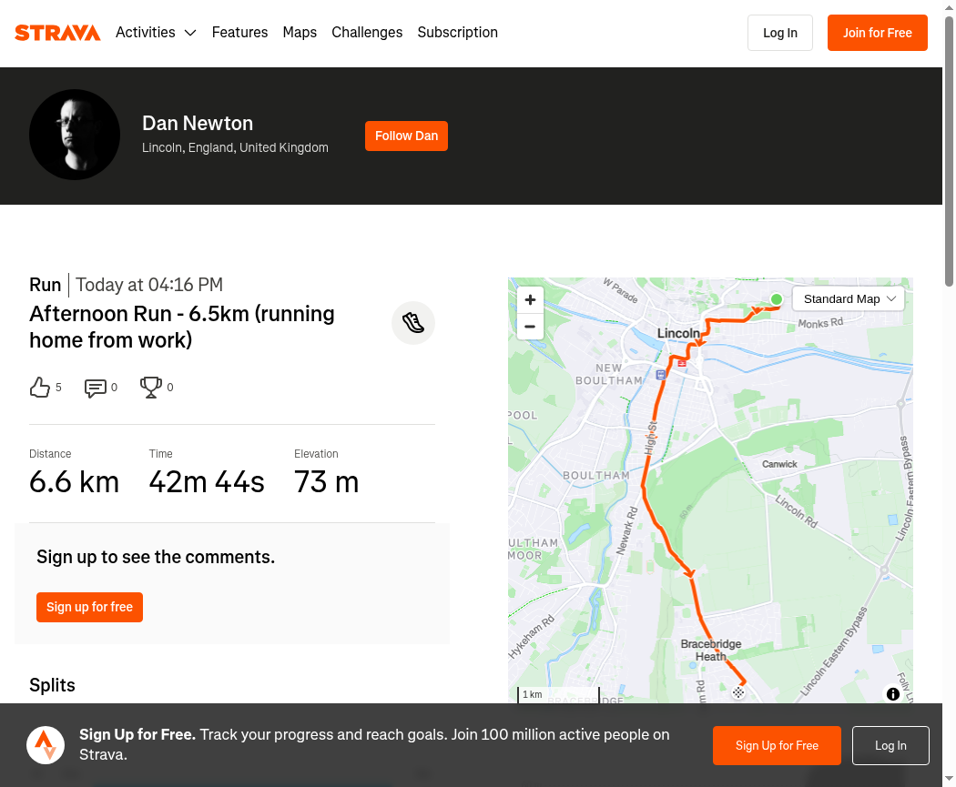 Afternoon Run - 6.5km (running home from work)