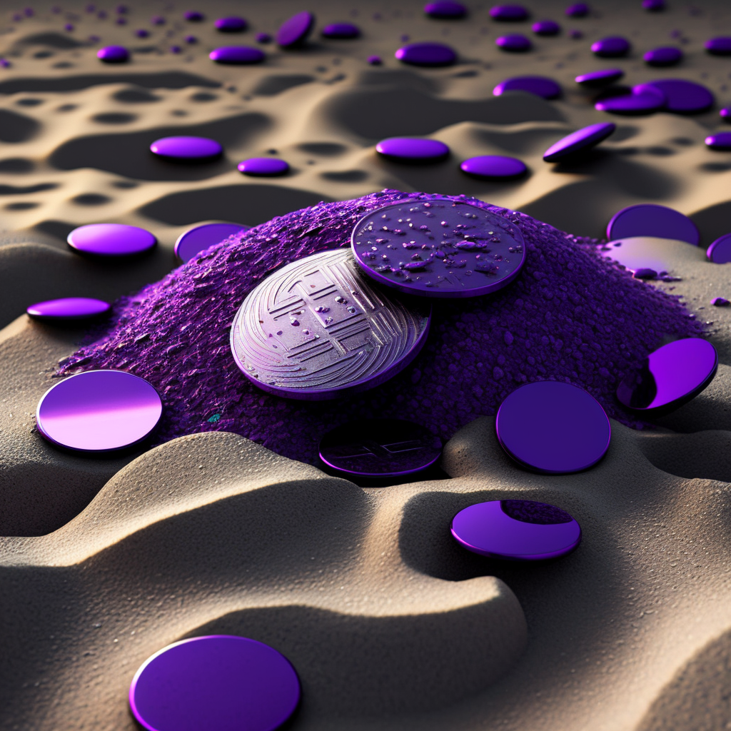 https://images.hive.blog/DQmQwYPymauftk7AdPuEKdtXQ1BQpgkLLtecK4kEs3rNb6g/ackza_purple_Shiney_reflective_metal_coins_in_the_sand._High_r_196df103-606d-4895-9df3-57f3e3bf4f24.png