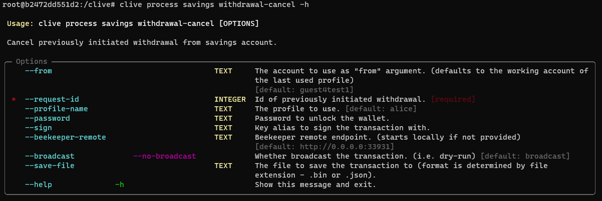 clive process savings withdrawal-cancel help