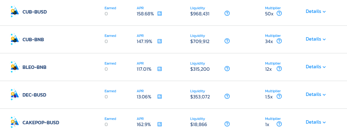 Screenshot showing the best return rate you can get on Cub Finance.