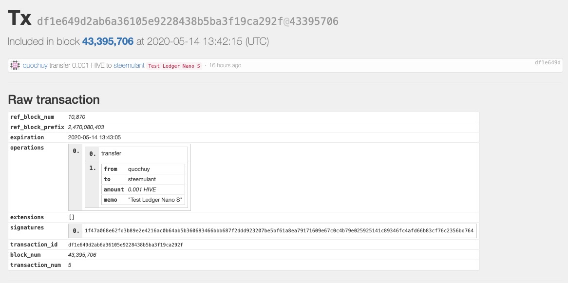 Ledger signed transfer successful