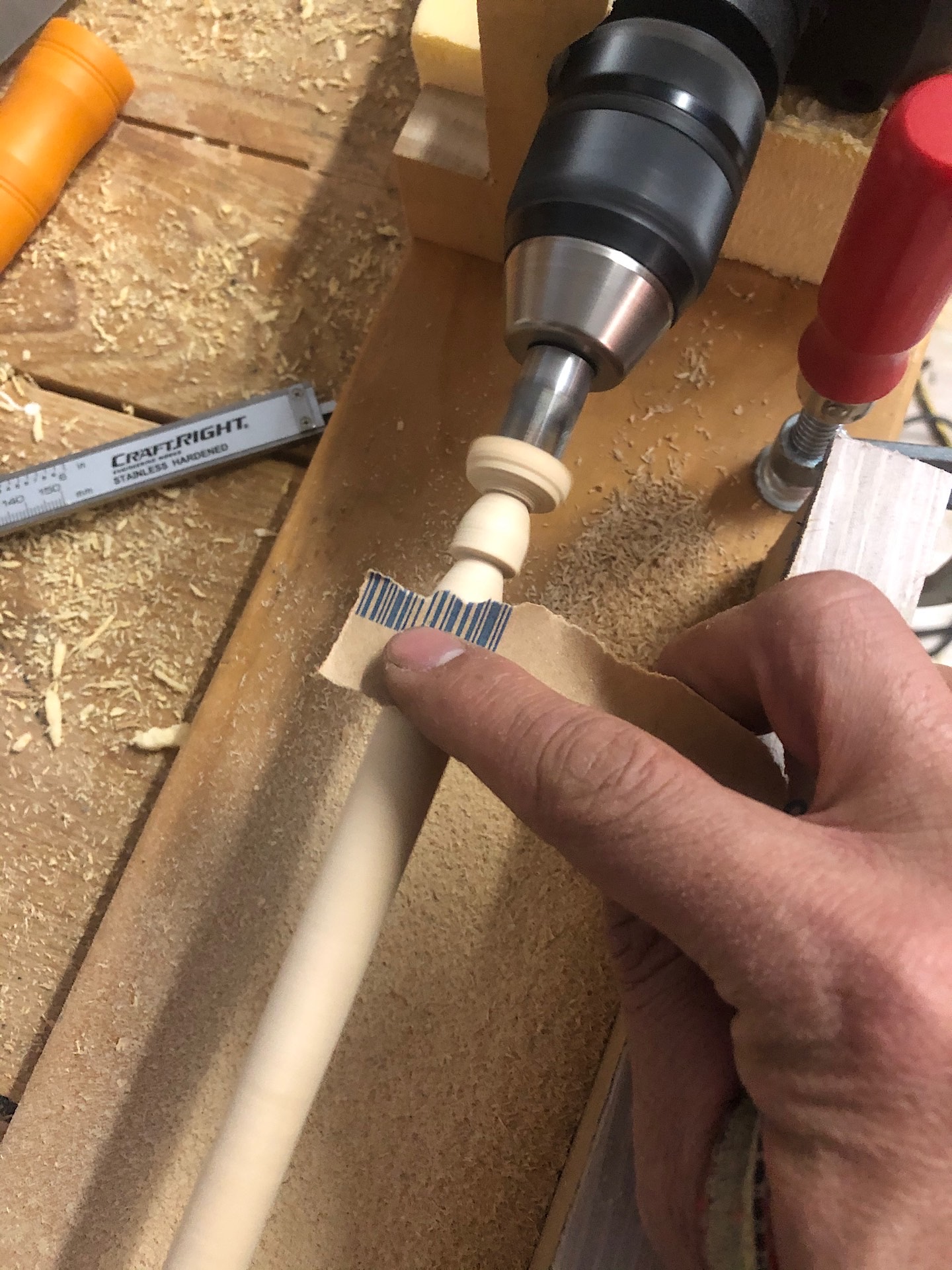 Sanding wood on a lathe