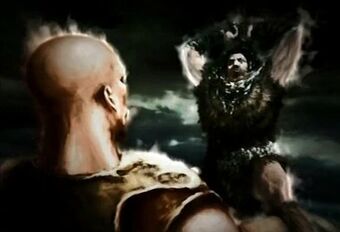 El_rey_apunto_de_aplastar_a_Kratos_con_su_martillo (historia).jpg