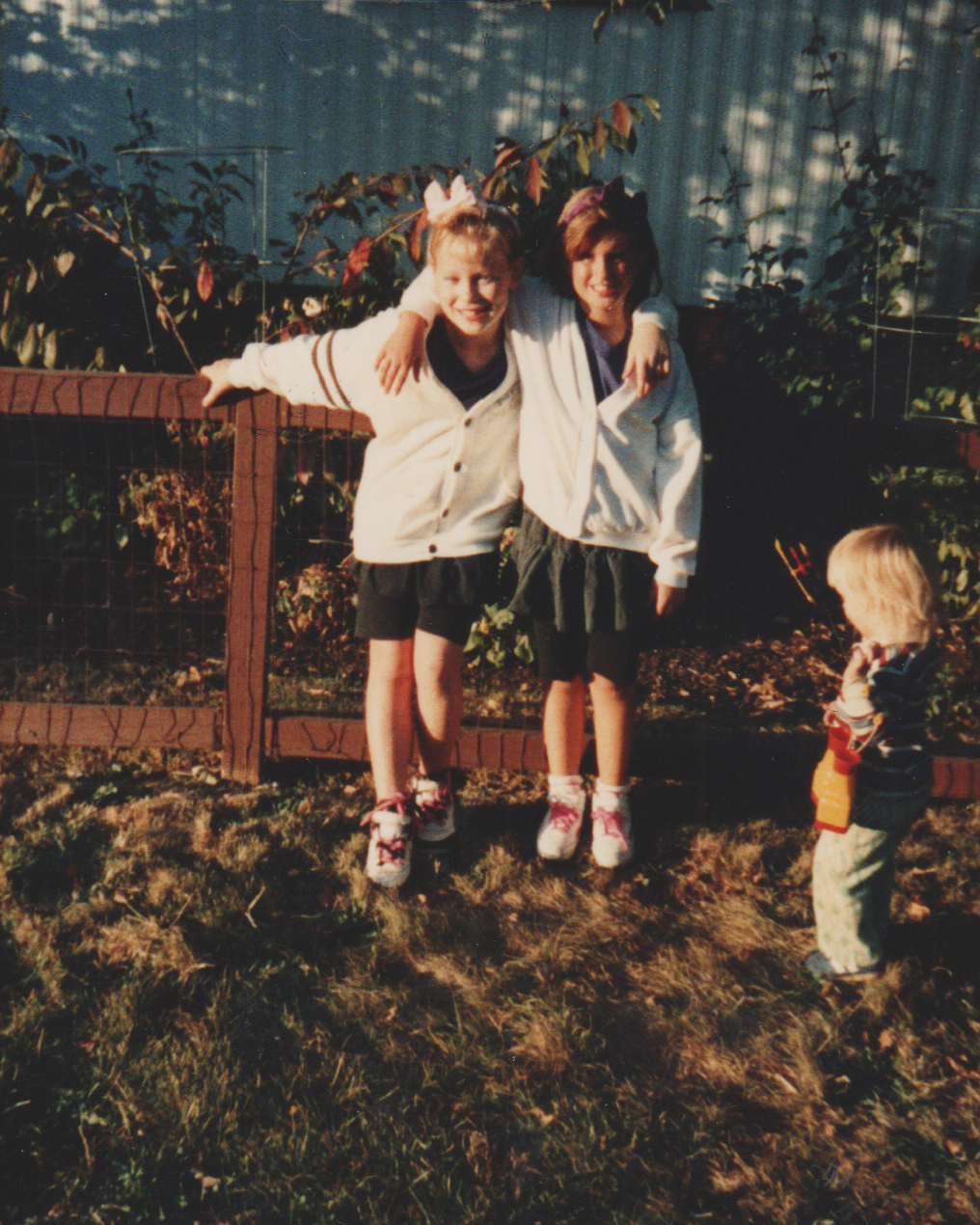 1991-12 - Katie, Alysia Earley, Crystal, by old Judy fence in the 163 front yard.png
