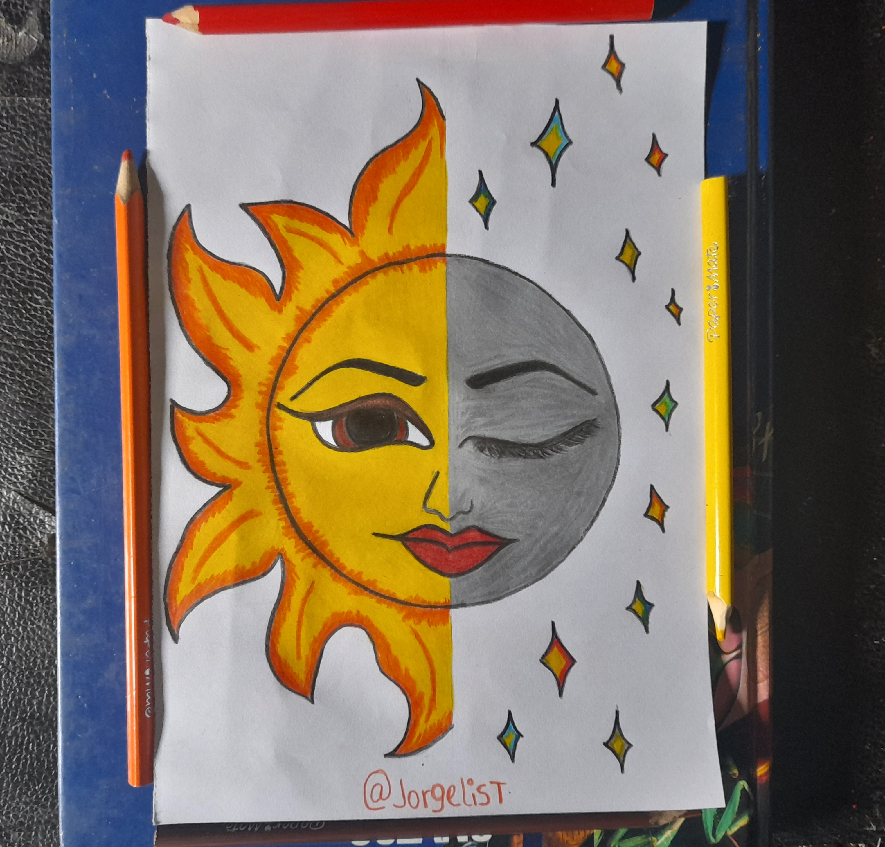 ✍🌜🌞Pencil drawing representing the Sun and the Moon 🌞🌛|| ✍🌜🌞Dibujo a  lápiz en representación del Sol y la Luna 🌞🌛 — Hive