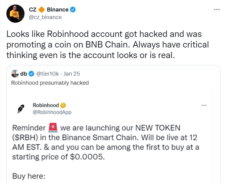 Binance CEO CZ urges to think critically even if the account looks real or is real.jpg