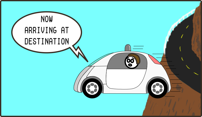 self driving car driving off cliff
