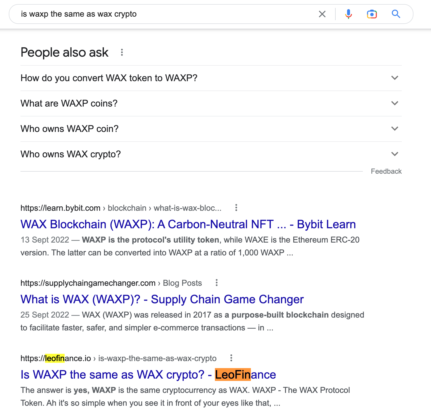Incognito search for: is waxp the same as wax crypto