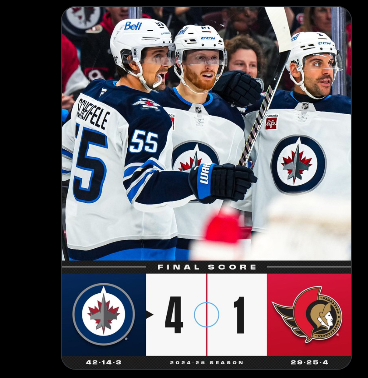 Winnipeg Jets are on a roll ….  11 wins in a row